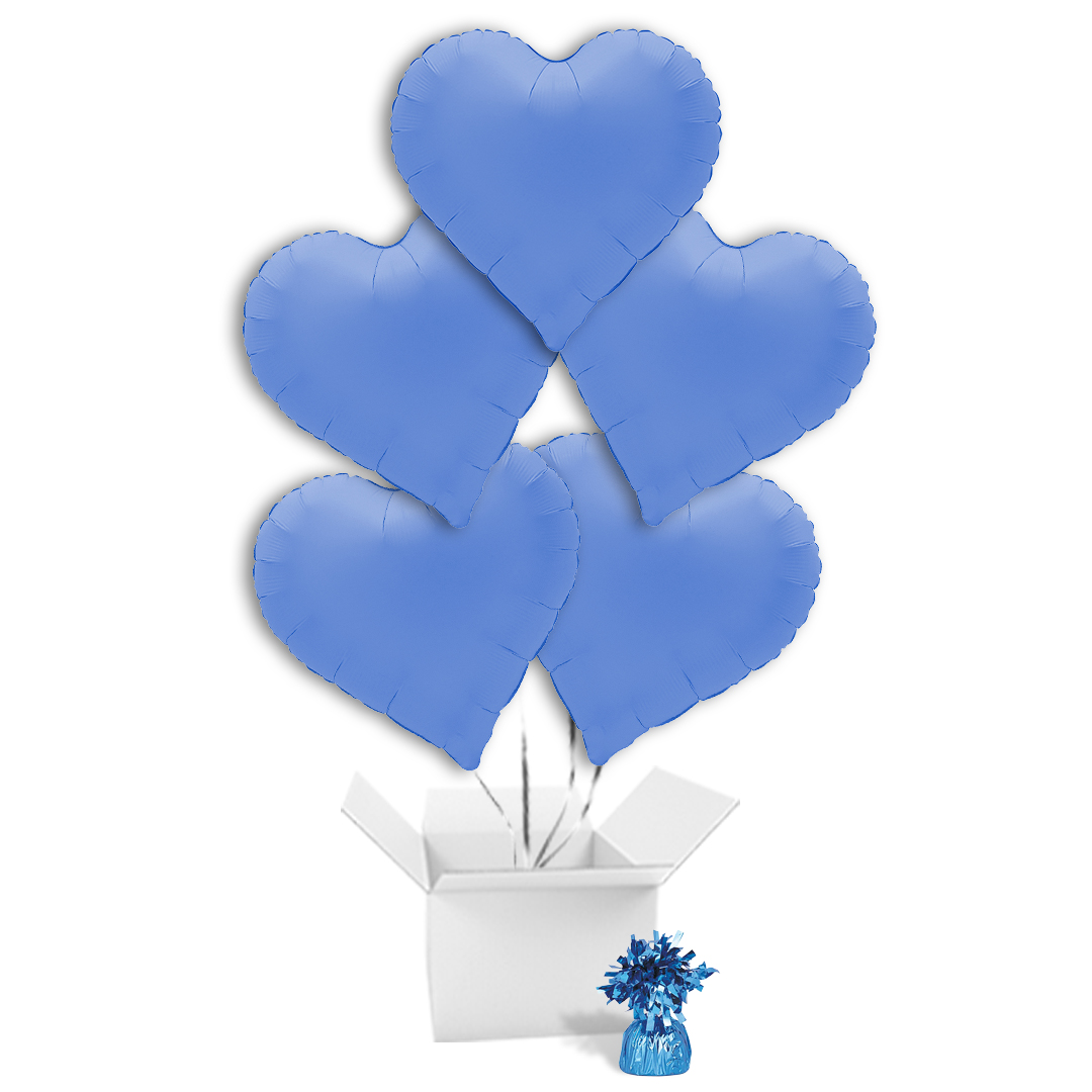 Soft Matte Lotus Blue Sweetie Heart Shaped Foil Balloon Bouquet - 5 Inflated Balloons In A Box