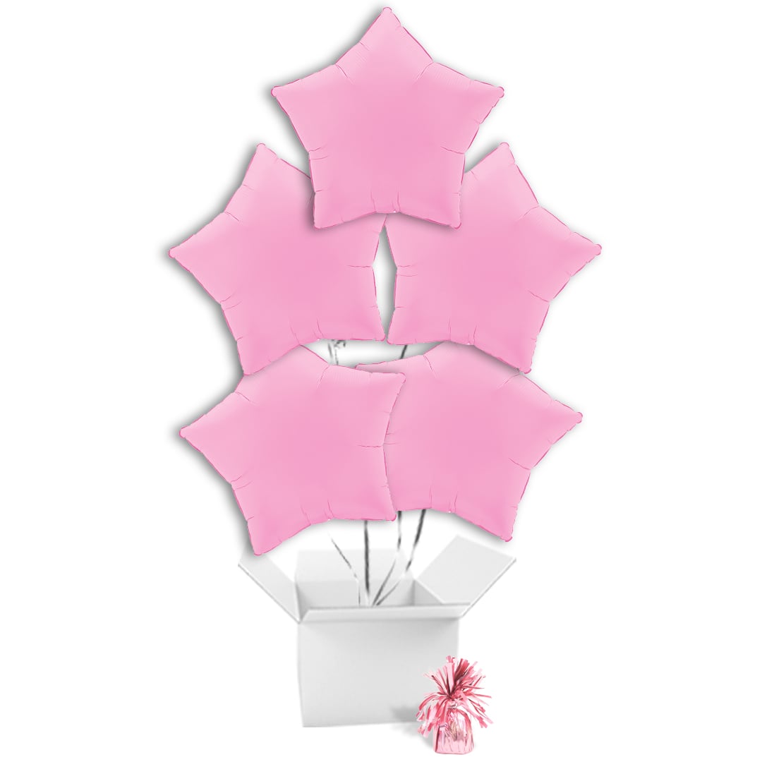 Soft Matte Sakura Pink Star Shaped Foil Balloon Bouquet - 5 Inflated Balloons In A Box
