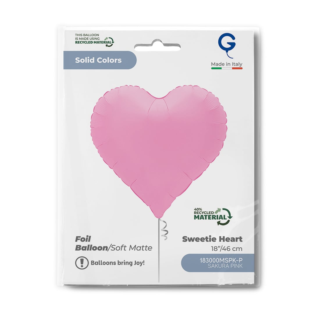 Soft Matte Sakura Pink Sweetie Heart Shaped Foil Balloon 46cm / 18 in View 3