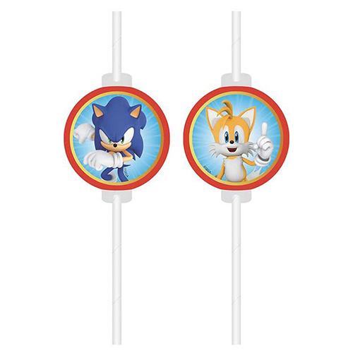 Sonic The Hedgehog & Tails Paper Medallion Drinking Straws - Pack of 4