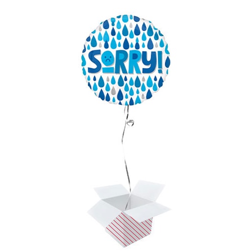 Sorry Raindrops Round Foil Helium Balloon - Inflated Balloon in a Box