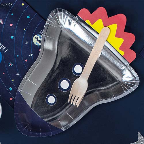 Space Party Rocket Shape Foil Paper Plates 30cm - Pack of 6 Product Gallery Image