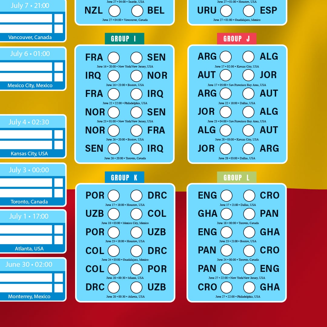 Spain Flag World Football Championship Cup 2026 A0 Fixture Wall Chart spain-flag-world-football-championship-cup-2026-a0-fixture-wall-chart