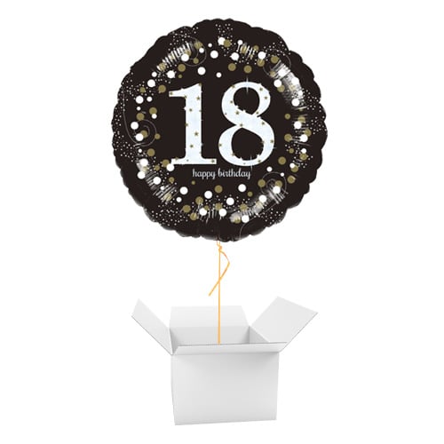 Sparkling Celebration 18th Birthday Round Foil Helium Balloon - Inflated Balloon in a Box Product Gallery Image