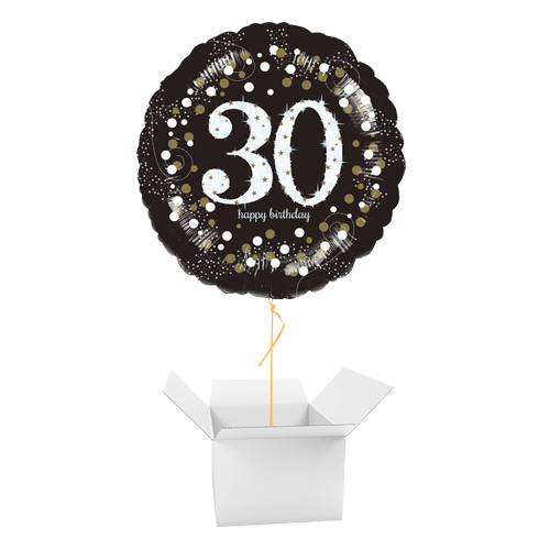Sparkling Celebration 30th Birthday Round Foil Helium Balloon - Inflated Balloon in a Box Product Gallery Image