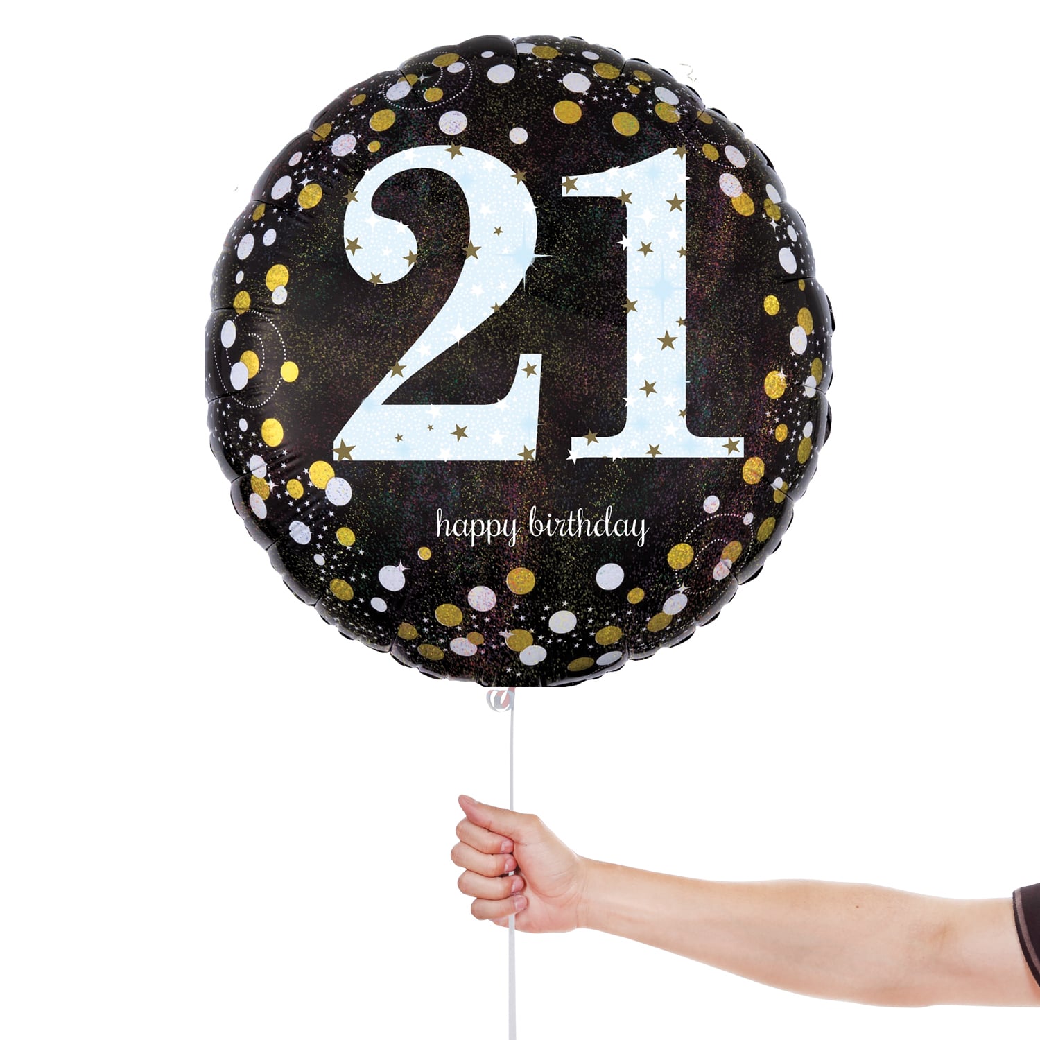 Sparkling Gold & Black 21st Birthday Round Foil Balloon 45cm / 18 in View 2