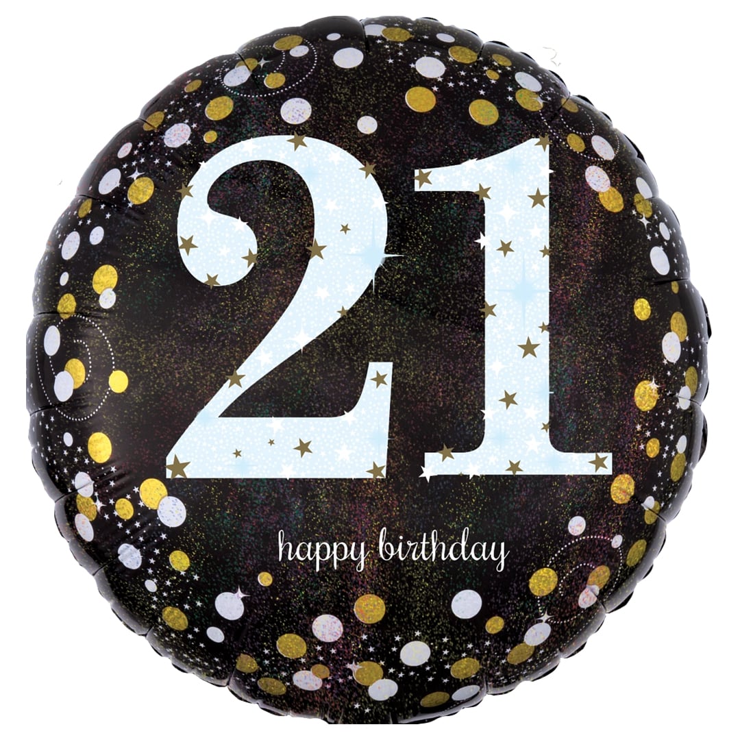 Sparkling Gold & Black 21st Birthday Round Foil Balloon 45cm / 18 in