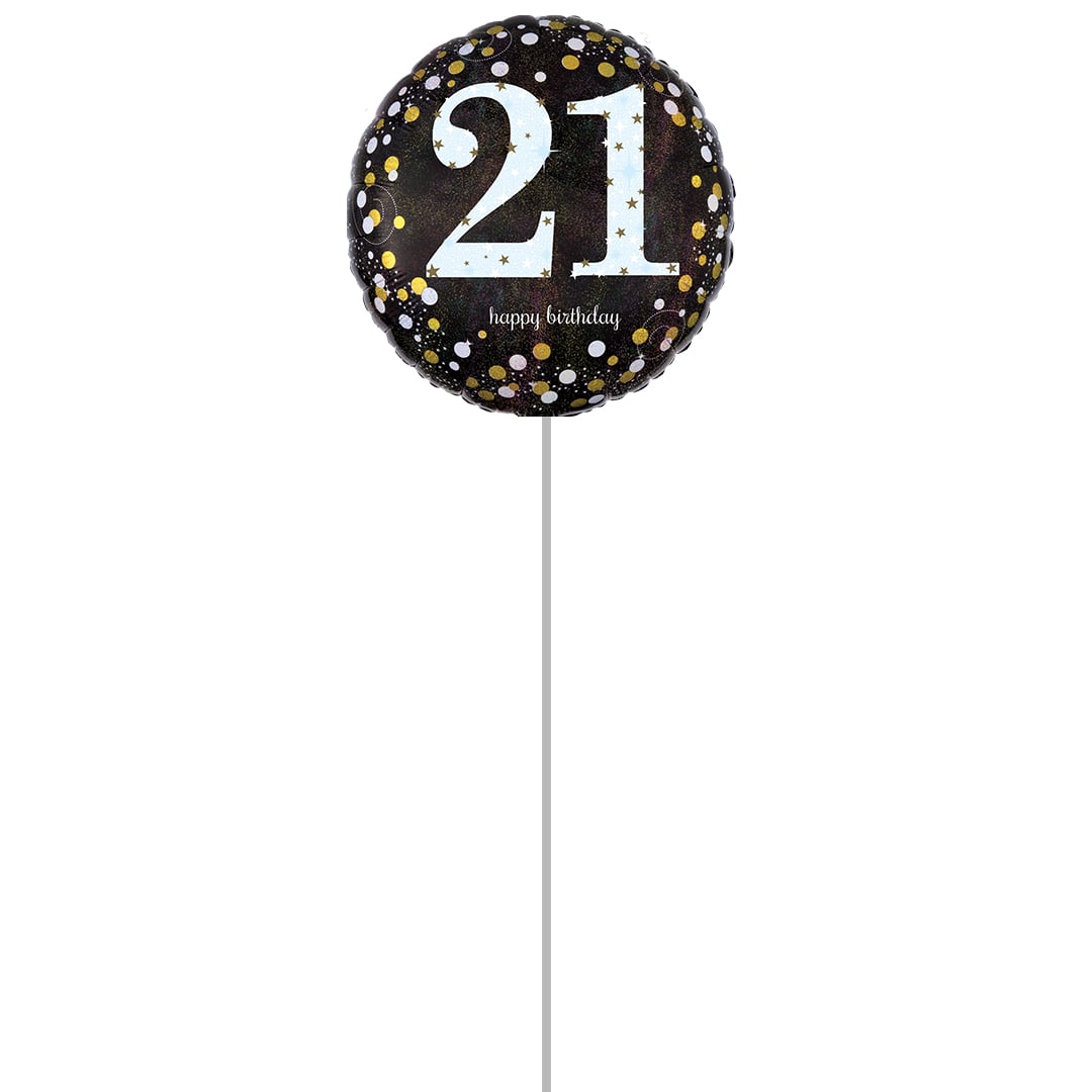 Sparkling Gold & Black 21st Birthday Round Foil Balloon - Inflated Balloon In A Box Product Gallery Image
