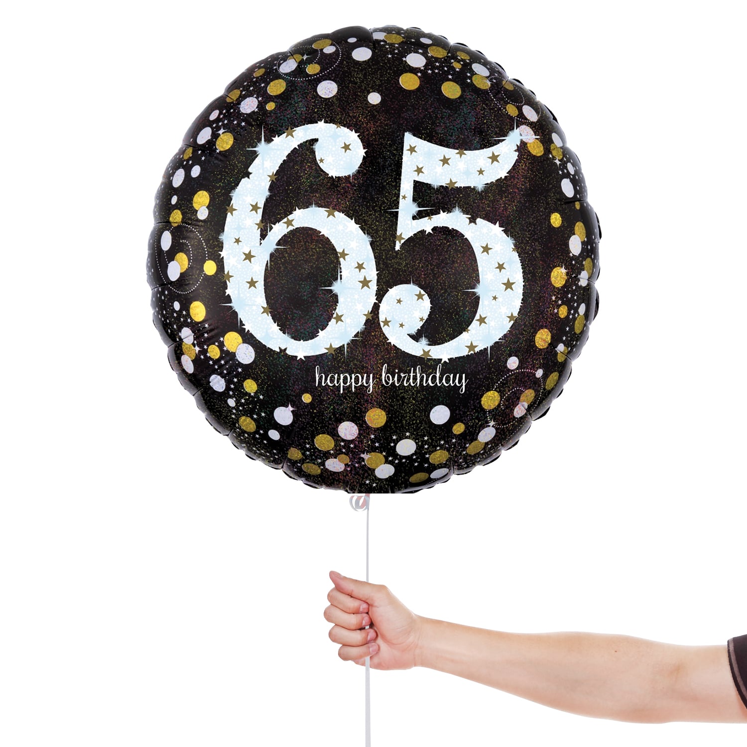 Sparkling Gold & Black 65th Birthday Round Foil Balloon 45cm / 18 in View 2