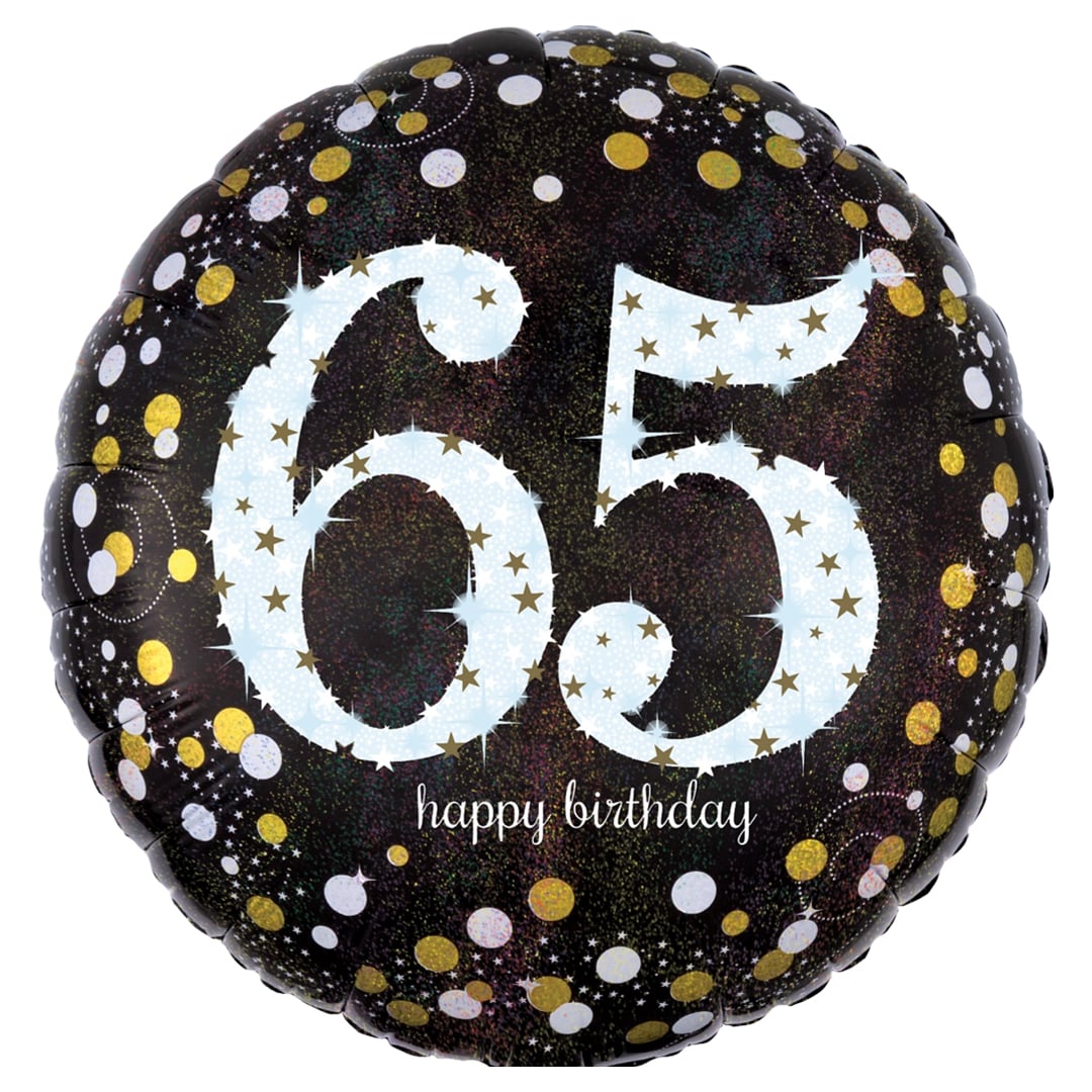 Sparkling Gold & Black 65th Birthday Round Foil Balloon 45cm / 18 in