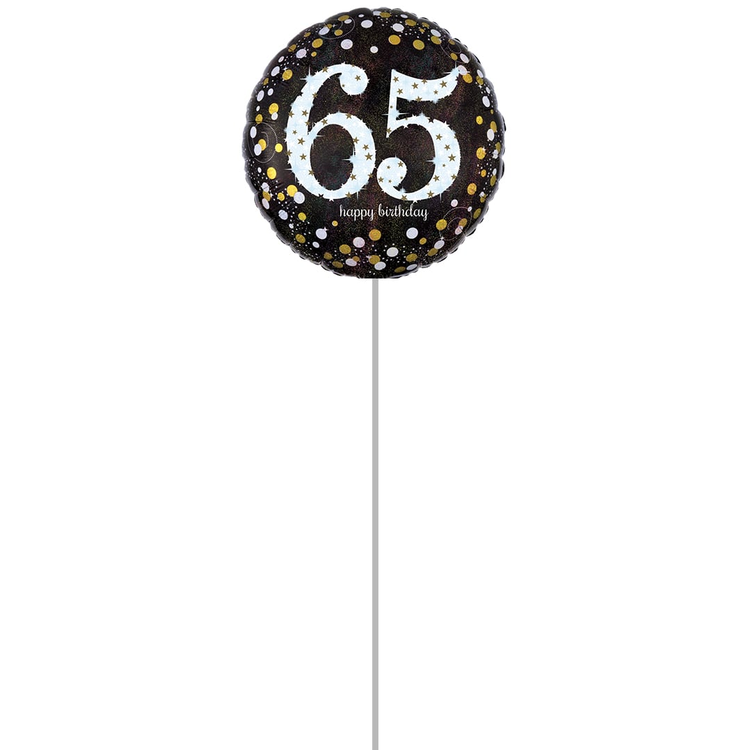 Sparkling Gold & Black 65th Birthday Round Foil Balloon - Inflated Balloon In A Box Product Gallery Image