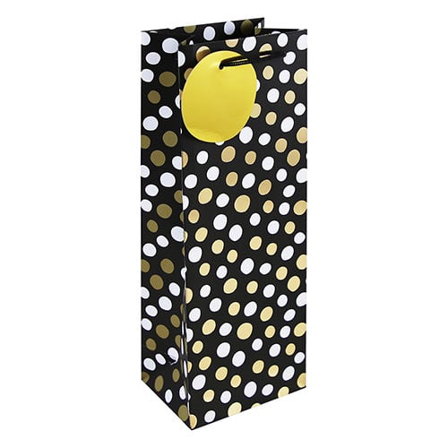 Sparkling Gold & White Dots Black Bottle Gift Bag 35cm