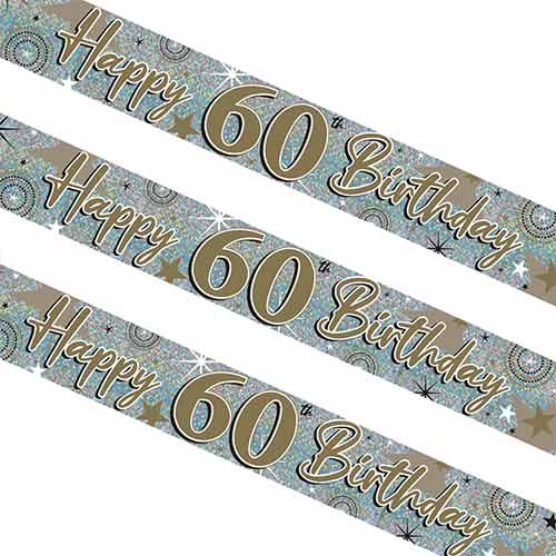 Sparkling Gold 60th Birthday Holographic Foil Banner 260cm