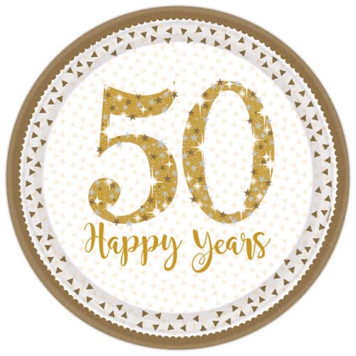 Sparkling Golden Anniversary Round Paper Plates 23cm - Pack of 8 Bundle Product Image