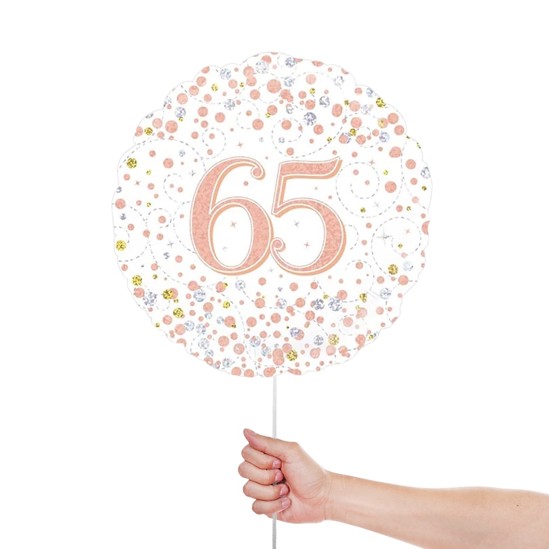 Sparkling Rose Gold 65th Birthday Holographic Round Foil Helium Balloon 46cm / 18 in Product Gallery Image