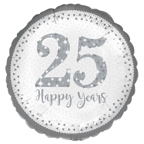 Sparkling Silver 25th Anniversary Round Foil Helium Balloon 43cm / 17 in