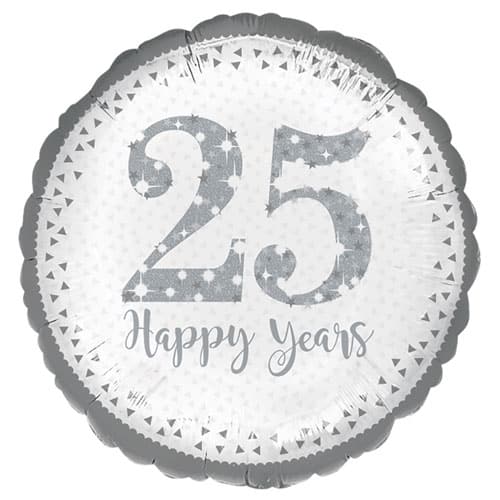 Sparkling Silver 25th Anniversary Round Foil Helium Balloon 43cm / 17 in Product Image