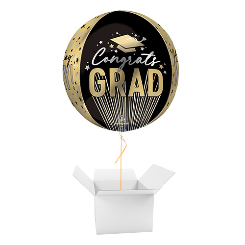 Sparkling Stripes Grad Graduation Orbz Foil Helium Balloon - Inflated Balloon in a Box