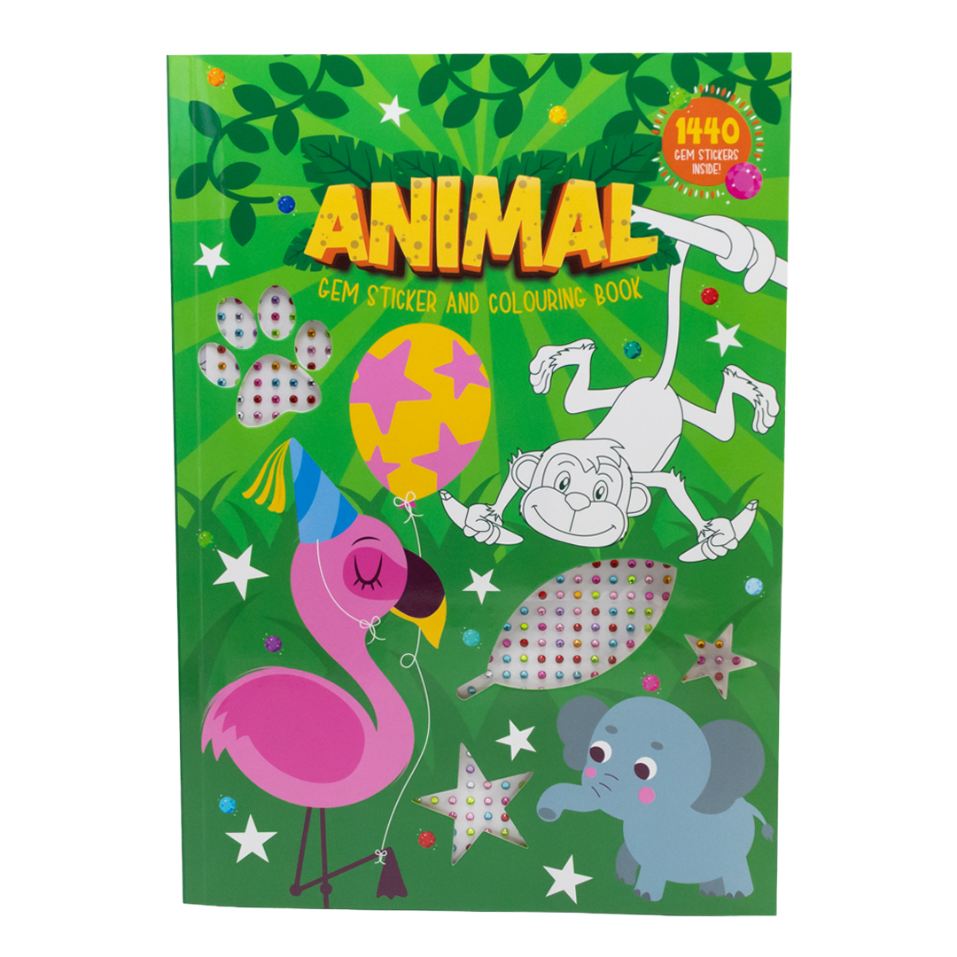 Sparkly Jungle Animals Craft A4 Gem Sticker and Colouring Book