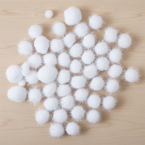 Sparkly White Christmas Craft Pom Poms - Pack of 50