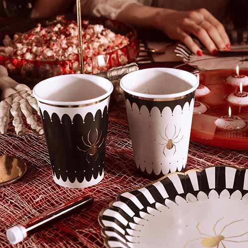 Spider Black & Beige Halloween Paper Cups 400ml - Pack of 6 Product Gallery Image