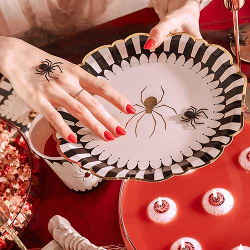 Spider Black & Beige Halloween Round Paper Plates 23cm - Pack of 6 Product Gallery Image