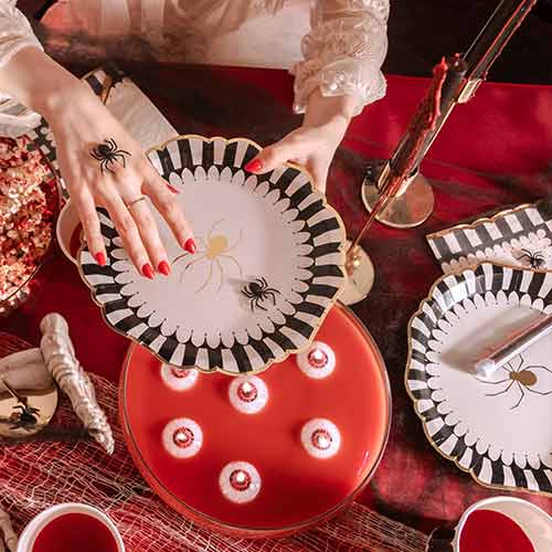 Spider Black & Beige Halloween Round Paper Plates 23cm - Pack of 6 Product Gallery Image