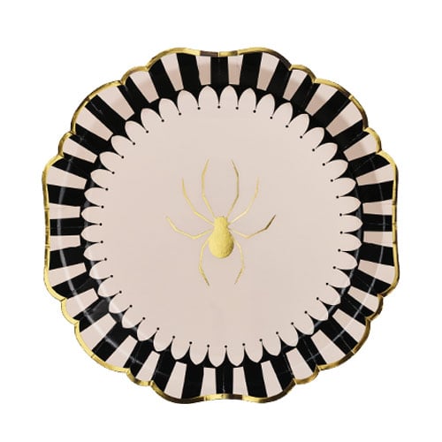 Spider Black & Beige Halloween Round Paper Plates 23cm - Pack of 6