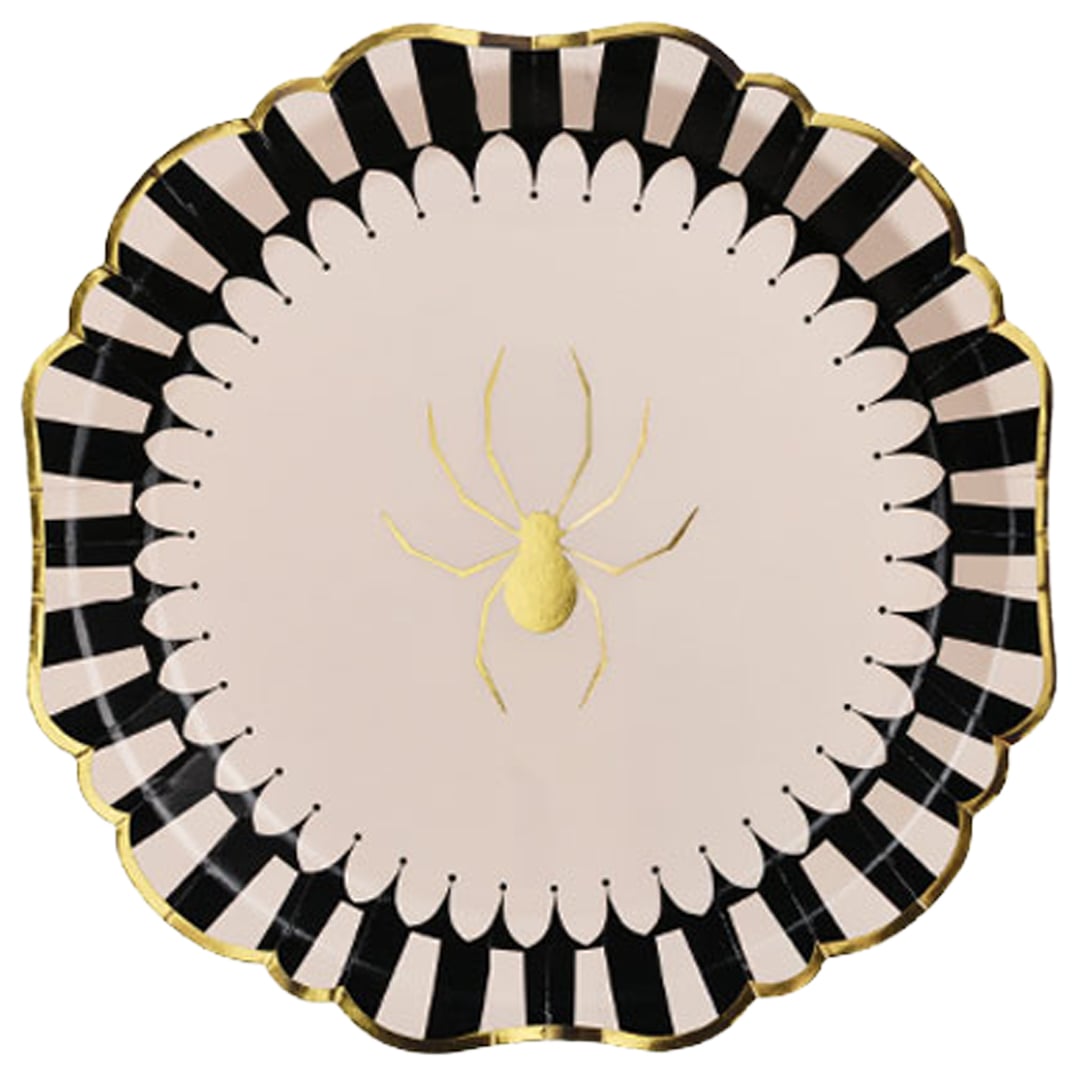 Spider Black & Beige Halloween Round Paper Plates 23cm - Pack of 6