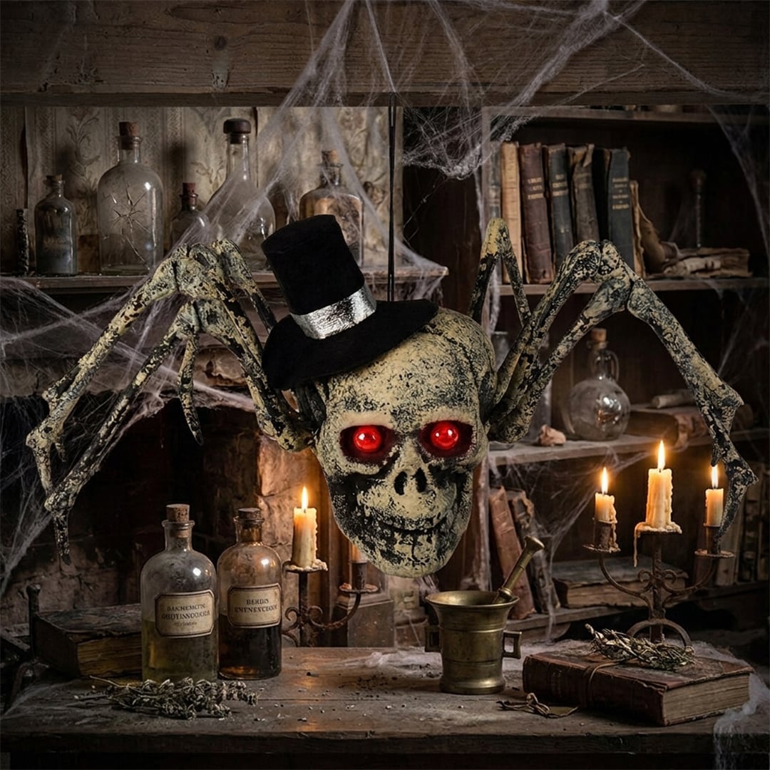 Spider Skull Halloween Hanging Prop Decoration 24cm View 2