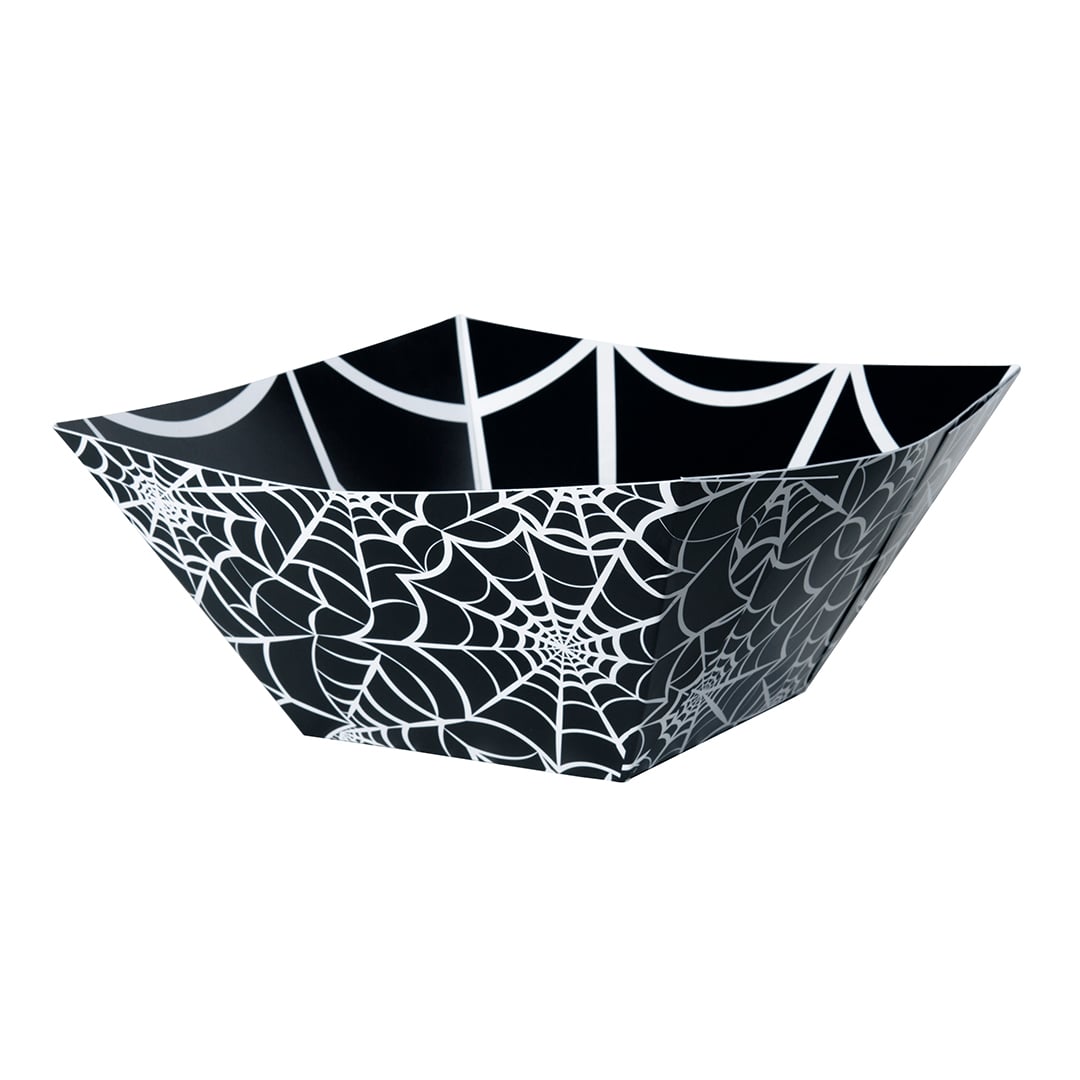 Spider Web Halloween Black Square Paper Snack Bowl 25cm