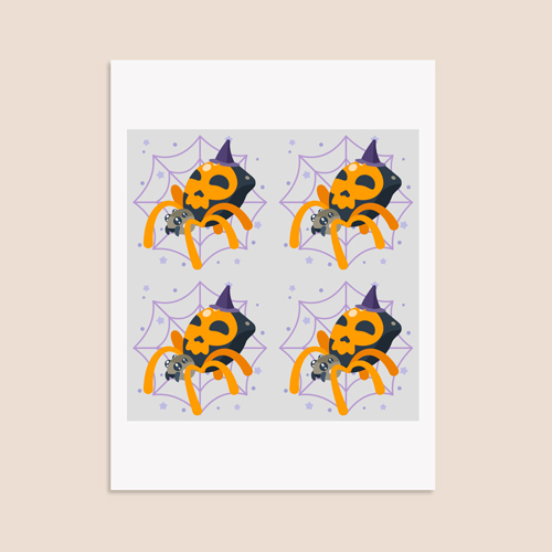 Spider with Skull Halloween Round Square 95mm - Sheet of 4 Product Gallery Image