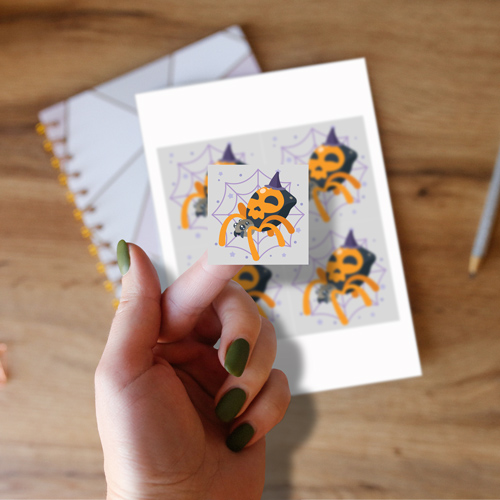 Spider with Skull Halloween Round Square 95mm - Sheet of 4 Product Gallery Image