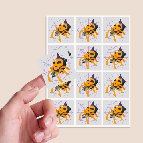 Spider with Skull Halloween Square Stickers 60mm - Sheet of 12 Product Gallery Image