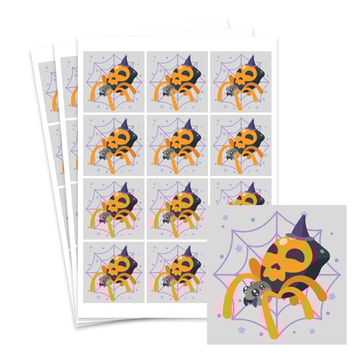Spider with Skull Halloween Square Stickers 60mm - Sheet of 12 Product Gallery Image