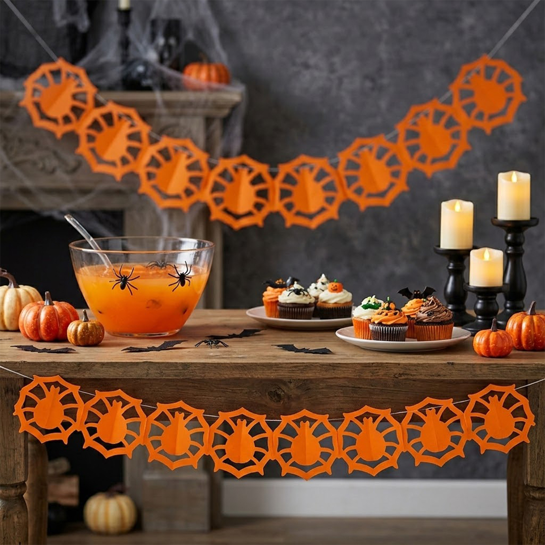 Spider's Web Orange Paper Garland Halloween Hanging Decoration 3m View 2