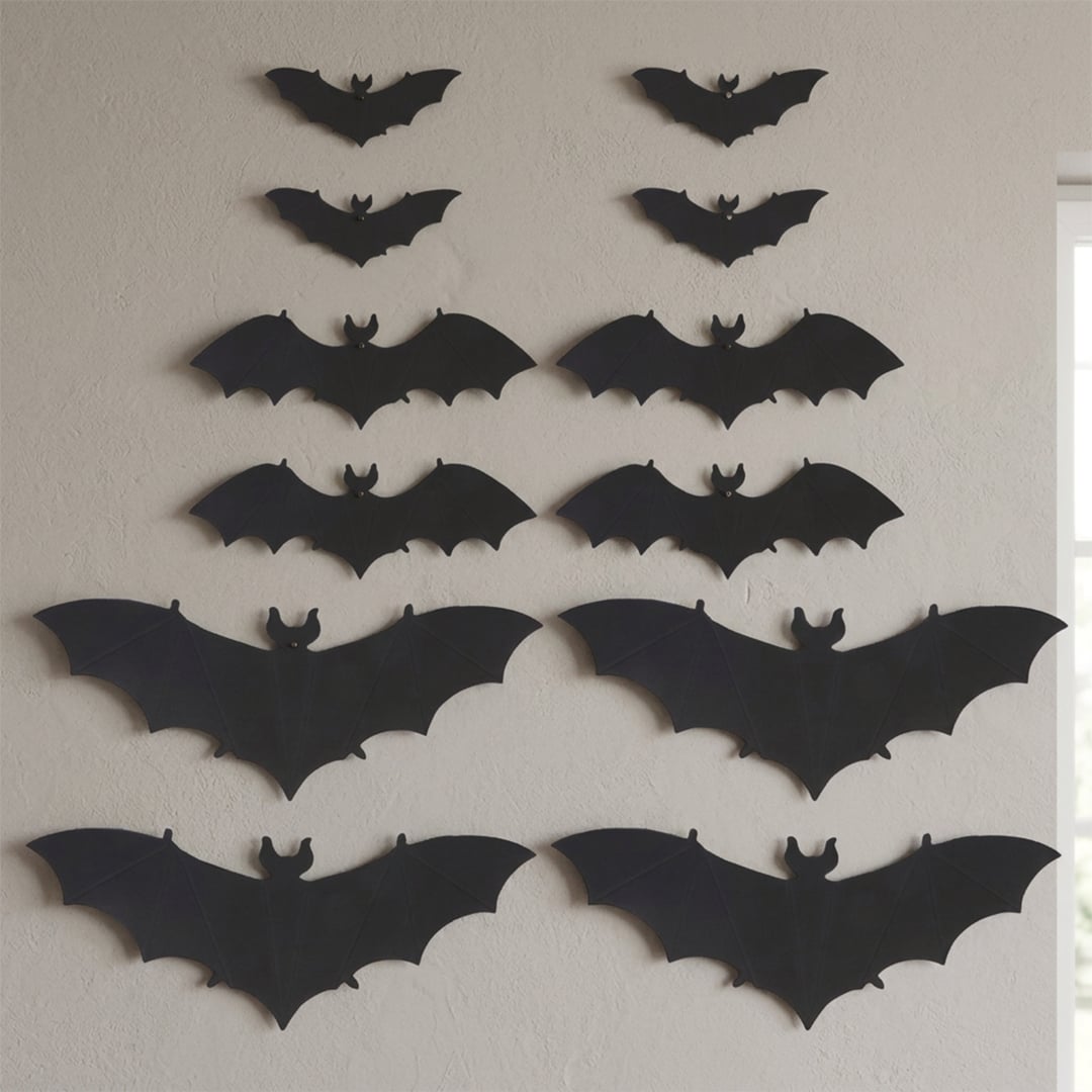 Spooky Bat Halloween Adhesive Wall Card Decorations - Pack of 12