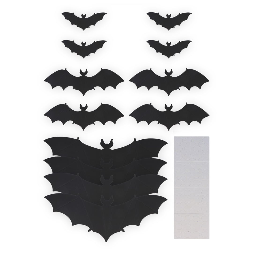 Spooky Bat Halloween Adhesive Wall Decorations - Pack of 12
