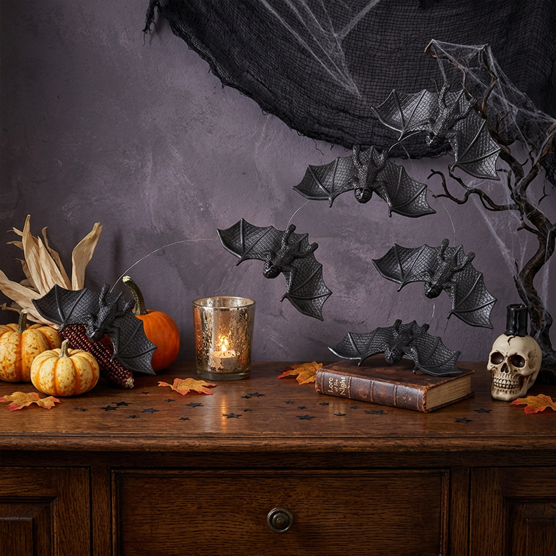 Spooky Black Bats Plastic Halloween Decorations 9.8cm - Pack of 6 View 2