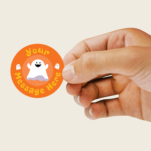 Spooky Ghost Orange Custom Halloween Round Stickers 88mm - Sheet of 6 Product Gallery Image