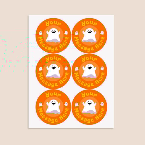 Spooky Ghost Orange Custom Halloween Round Stickers 88mm - Sheet of 6 Product Gallery Image