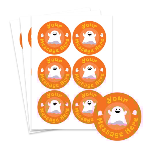 Spooky Ghost Orange Custom Halloween Round Stickers 88mm - Sheet of 6 Product Gallery Image