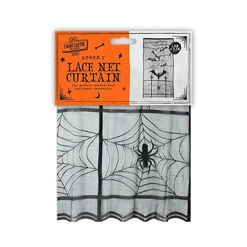 Spooky Halloween Design Black Lace Net Curtain 2.3m Product Gallery Image