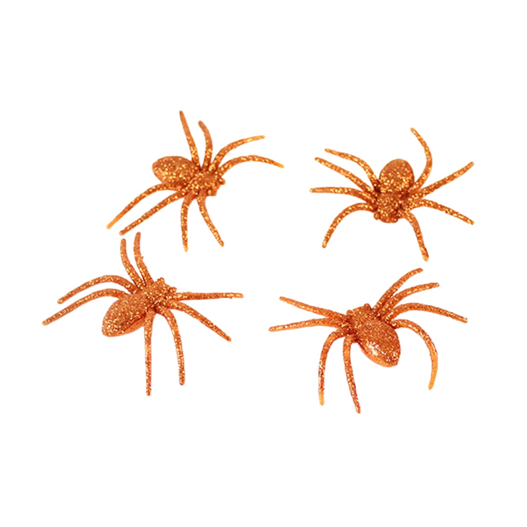 Spooky Orange Glitter Spiders Plastic Halloween Decorations 6cm - Pack of 4 View 3
