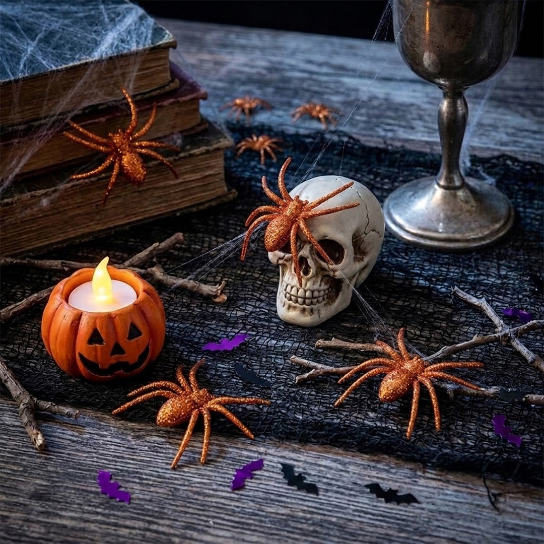 Spooky Orange Glitter Spiders Plastic Halloween Decorations 6cm - Pack of 4 View 2