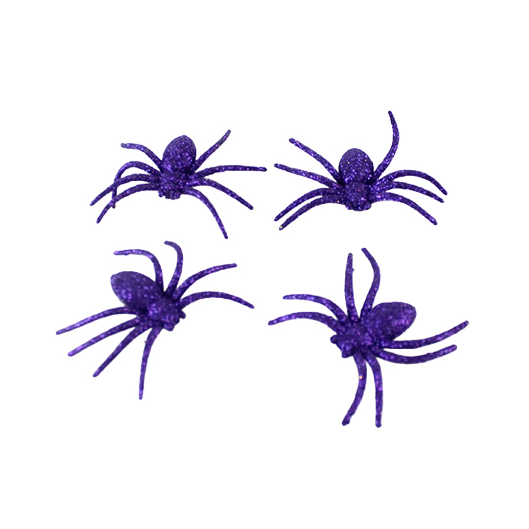 Spooky Purple Glitter Spiders Plastic Halloween Decorations 6cm - Pack of 4 View 3