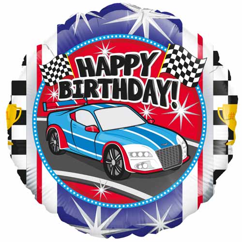 Sports Car Birthday Round Foil Helium Balloon 46cm / 18 in Product Gallery Image