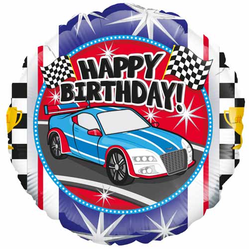 Sports Car Birthday Round Foil Helium Balloon 46cm / 18 in Product Image