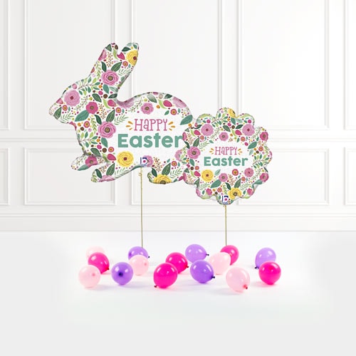 Spring Flowers Bunny Easter Inflated Balloon Package Product Image