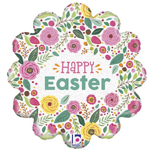 Happy Easter Spring Flowers Holographic Foil Helium Balloon 46cm / 18 in Product Image